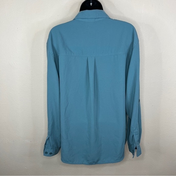 Large Vintage Laura Scott Teal Blue Long Sleeve Button Down Top Roll Tab - Picture 4 of 9